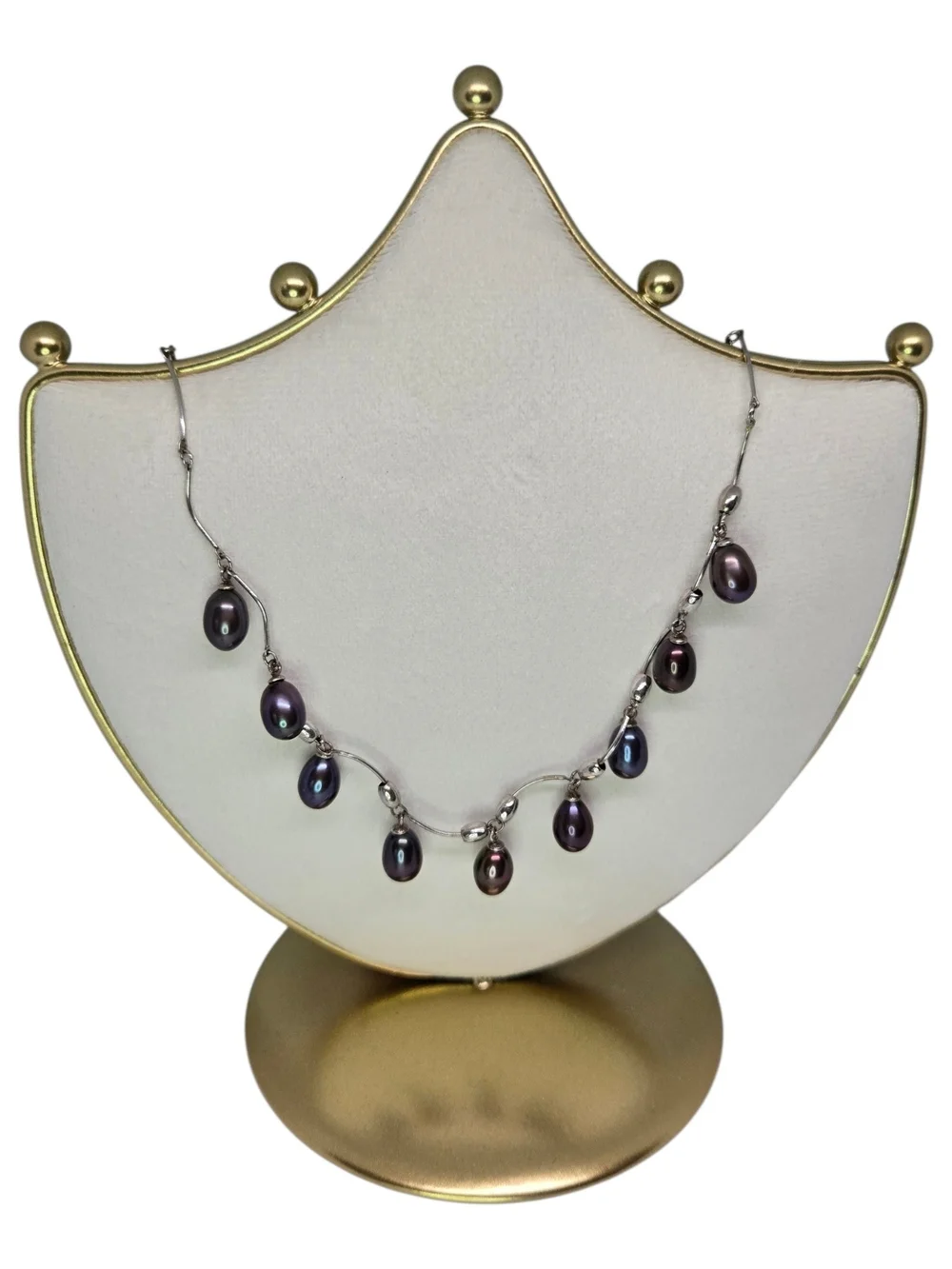 925 Silver Necklace and Earrings Matching Set with Dark Iridescent Pearl Drops